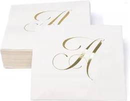 Parti Malzemeleri 100 Özel Logo Altın Mektup Bir Kokteyl Peçeteleri Tek Kullanımlık Kağıt Paketi Zarif Metalik Altın Folyo El Peçeti