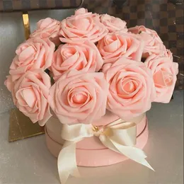 Decorative Flowers PE Rose Foam Flower With Pole Hand Wedding Candy Box