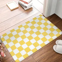 Mattor Mustard Checkerboard Mönster Dörormatmatta mattan Mattor Fotpadpolyester Anti-slip Hållbar framrumskorridor Kök balkong