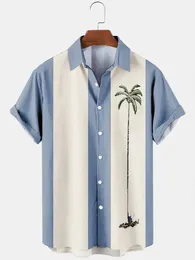Hawajska koszula dla mężczyzn Summer 3D kokosowy drzewo kokosowe w paski wakacyjne wakacyjne krótkie topy TEE Owwrotna bluzka Casual Men Shirt 240323