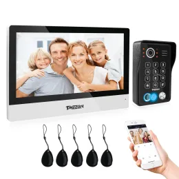 Campainha de campainha tmezon wi -fi videoephone 10 polegadas Tela de toque com 1080p WiredBell 5in1 App/senha/impressão digital/balanço de cartão/monitor tuya