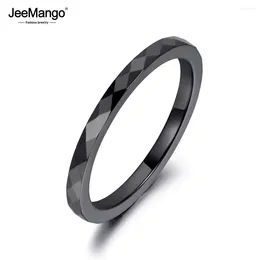 웨딩 반지 Jeemango Trendy 2mm Black White Cutting Ceramics Women을위한 보석류 Anneaux Anillos JR19051