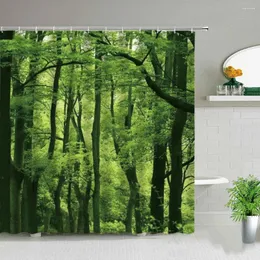 Zasłony prysznicowe rośliny lasu wiosenne krajobraz wodoodporny zwierzęcy wilk zielony liść wodospad sceneria sceneria łazienka