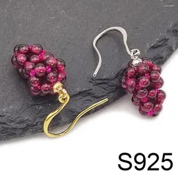 Kolczyki Dangle Red Garnet Grape Bront Drop 925 Srebrny srebrny kamień naturalny Owoce Owoce stycznia biżuteria do kamienia urodzeniowego dla kobiet