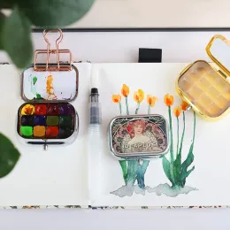 Tavolozza mini portatile ad acquerello in metallo in metallo watercolor boxpacking box pigmento idratante box sketch dipinto di pittura