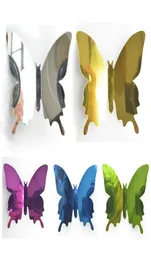 12pcs ثلاثية الفراشة ملصقات جدار مرآة الحيوانات الأليفة