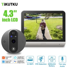 초인종 투야 비디오 도어 Peephole Camera 1080p Wi -Fi 4.3 인치 LCD 모니터 무선 실내 Twoway Intercom Security Protection Surveillance