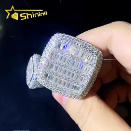 Duży hip hop męskie pierścienie modyfikowane kwadratowy srebrny pierścień 925 MOISSANITE Biżuteria z certyfikatem GRA