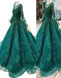 2022 عتيقة الزمرد Green Ball Dresses Quinceanera مع الأكمام الطويلة وهم الخرز الكريستال الكامل الدانتيل العباءات الحزب Cu4568709