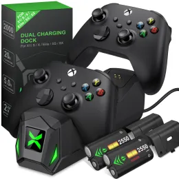 충전기 Xbox One/Xbox One S/X/Xbox Series X/S 무선 컨트롤러 용 Typec Charger Dock + 2 x 2550mah 커버가있는 충전식 배터리