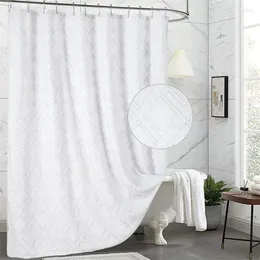 Shower Curtains White Tufted Farmhouse Curtain With Diamond Ruffle Pattern Elegant Chic Embroidered Fabric Boho For Bathr