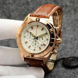 Chronomat B01 44mm品質時計クロノグラフクォーツムーブメントローズゴールドシルバーダイヤル50周年記念男性ウォッチレザーストラップメンズ6443838