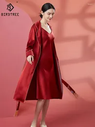 Женская одежда для сна Birdtree 19 мм шелковая шелковая элегантная ночная рубашка китайская вышива