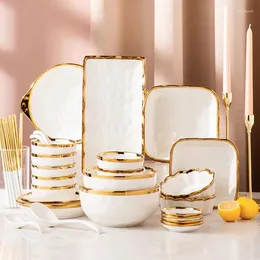 Plates Unique Royal Luxury Porcelain Crockery Dinner Ware Sets Nordic Tableware Ceramic Dinnerware Set With Gold Rim