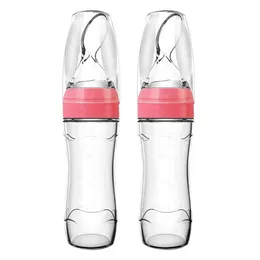 2 PCs Silicone Comm suplemento de comida dispensadora de colher tipo Squeeze Tipo de alimentação Colar de comida para bebê Bottle 120ml Pink 240319