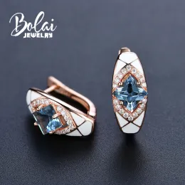 Ohrringe Bolai Elegant London Blue Blue Topaz Ohrringe 925 Sterling Silber erzeugt Edelsteinschmuck weiße Emaille Verschluss Hochzeit Ohrring