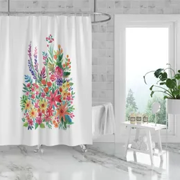 Cortinas de chuveiro 1pc 180x180cm Banheiro impermeável e de partição à prova de oídio Cortina com flores coloridas folhas