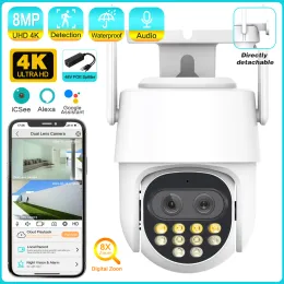 Kamery 8MP 4K WiFi Surveillance kamera 360 ° 8x hybrydowa Zoom 2.8+12 mm Dual obiektyw zewnętrzny bezprzewodowy zabezpieczenia PTZ wideo audio wideo Poe IP kamery IP