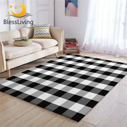 Carpets BlessLiving Tartan Large For Living Room Scottish Pattern Play Floor Mat Chequered Area Rug 122x183 Black White Alfombra