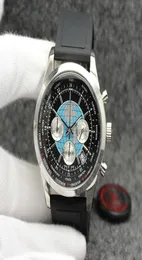 Transocean Men Watch 44mm Quartz Chronograph Date Mens Watches Excellent Wrtistwatches With World Time Black Dial and Rubber Band2953079