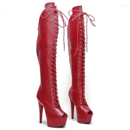ダンスシューズLaijianjinxia 15cm/6inch Pu Apper Women's Platform Party High Heels Modern High Boots Pole 037