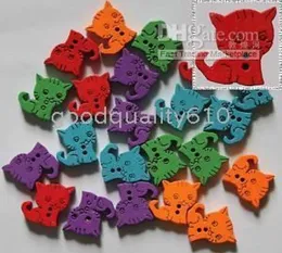 Botões de madeira de gato de 100pcs Caso de costura de cores variadas 01233345276