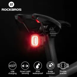 Işıklar Rockbros Bisiklet Arka Işık Akıllı Otomatik Fren Algılama USB şarj edilebilir ışık Ciclismo Luz Trasera Bicicleta Bisiklet Aksesuarları