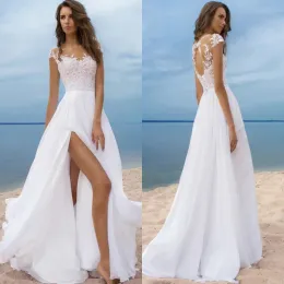 Abiti Boho Summer Beach Chiffon A Line Wedding Dresses 2019 Sleeve Sheer Capple Applique APPLICA