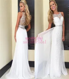 2019 White Chiffon und Pailletten Lange Abschlussballkleider für den Abschluss des Sommers der Sommer -Graduierung Teenager Homecoming Billig Bling Bling Crysta7910518