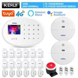 Kits Kerui W204 إنذار نظام 4G WiFi GSM Tuya Smart Wireless Home Support دعم Alexa Motion Sensor Door Seren