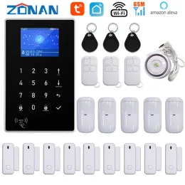 KITS Zonan Alarm System for Home Brglar Security Alarm Kit 433MHz WiFi GSM Alarm Wireless Tuya Smart House Control Alexa Google