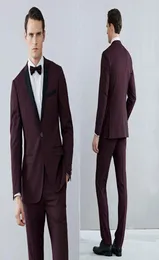 Schal -Claret -Mens -Anzüge Tuxedos Bräutigam Hochzeitsanzug formelle Männer tuxedos schwarze und rote Jacken Jackepantsbogen Tie1651469