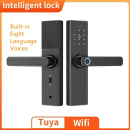 Lock X1 Intelligent dörrlås med Tuya -appen WiFi Biometriskt fingeravtryck IC Kort Lösenord Nyckel Unlock Buildin Eight Language Voices