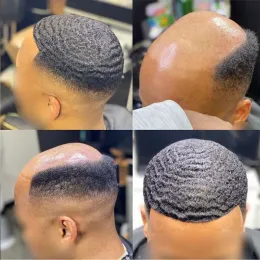 Toupees Toupees Herren -Toupee für schwarze Männer Afro lockige afroamerikanische Haareinheit 8 "x10 '' 10mm Mann weben unsichtbare volle Spitzenbasis