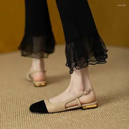 Отсуть обувь 2024 Весенний осенний осенний раунд с базовыми насосами женский 2 см по низким каблукам мода ретро -эластичные ремешки Slingback Slingback Летние сандалии