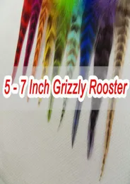 5 polegadas Grizzly Rooster Feather Hair Extension 200pc Feathers Extensions e 200 contas SRF0024684322