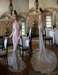 2019 Berta Mermaid Wedding Dresses Illusion Speecinsビーズコートトレイン長袖ブライダルガウンセクシーバックレスプラスサイズウェディングDR1696607