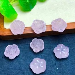 Dekorativa figurer 5st Natural Rose Quartz Flower Carving Decor Moonstone Polished Spådom Reiki Healing Holiday Gift