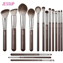 Jessup 메이크업 브러시 세트 15pcs 브라운 메이크업 브러시 비건 기초 블렌더 컨실러 파우더 아이 섀도우 하이 리터 브러시 498 240320