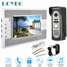 Chargers 7 "Video Intercom System Doorbell Disse Visão IR 700tvl Câmera de porta à prova d'água Desbloqueio para o apartamento em casa Telefone