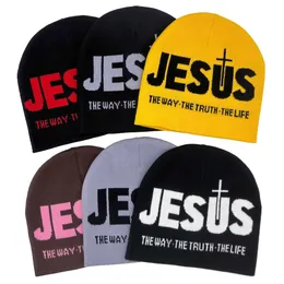 Knitted Hat JESUS Jacquard Hat Autumn/Winter Outdoor Cycling Hat Spider Web Warmth Adult Fashion Y2K