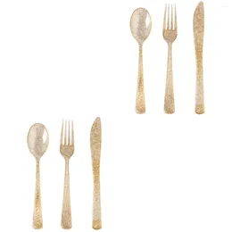 Disposable Flatware 2 Sets Of 36pcs Cutlery Plastic Glittering Utensils Wedding Party Tableware ( Fork Spoon For Each 12pcs)