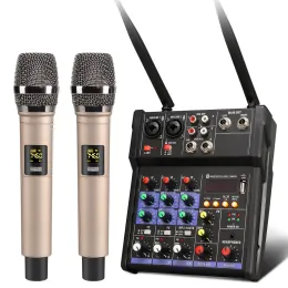 Aksesuarlar 4 Kanallı Ses Mikser Konsolu Kablosuz Mikrofonlu Mini DJ Bluetooth Mixer 48V Phantom Power R20