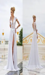 Formell White Lace Prom -klänningar 2023 Slit Abendkleider Sexig Chiffon Long Sleeve med öppen ryggklänning Party Evening Elegant Vestido 6706878