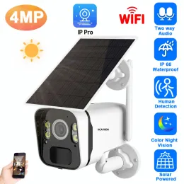 Cameras 4MP Solar Panel Wifi Security Camera Outdoor Color Night Vision Wireless Bullet IP Camera with 96000mAh Rechargeable Battery P2P