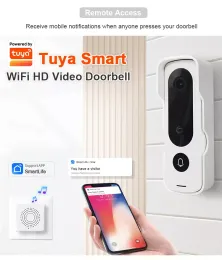 Kapı Zilleri Tuya Akıllı Yaşam HD 1080p WiFi Akıllı Video Kapı Zili Kamerası Pir Gece Görüşü Intercom Kapı Zili Chime Ev Güvenliği İçin İsteğe Bağlı