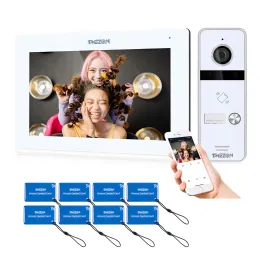 Türklingel Tmezon WiFi Videotürtürtür 7 -Zoll -Touchsbildschirm mit 1080p -Kabel -Türklingel 3 In1 App/ Karte Swipe/ Monitor Tuya