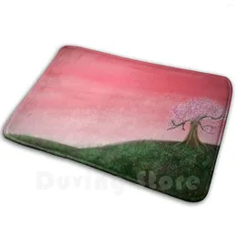 Mattor flyktiga som Cherry Blossom Soft Non-Slip Mat Rug Carpet Cushion Tree Red Pink Green Hill Nature