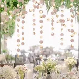 Decorative Flowers Glitter Champagne Gold Wedding Decorations Paper Circle Dots Garland Party Streamers Bunting Backdrop Hanging Birthday