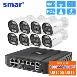 شريط SMAR 8CH 4MP 4K POE NVR Security Camera System Kit H.265 CCTV Detection Detection Smart Coll Color Light Vision XMEYE